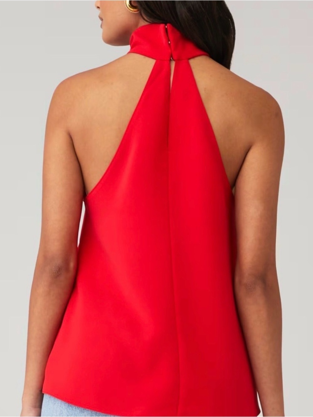 Amanda Uprichard Red Scarf Neck Halter Top Petite P Statement Blouse - Picture 6 of 6